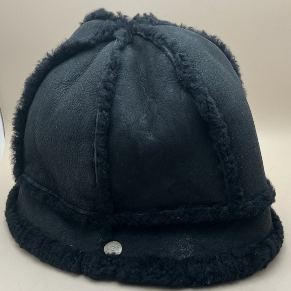 UGG Australia Accessories - UGG Australia Black Real Dyed Shearling Sheepskin Leather Bucket Hat WPL 9522 OS